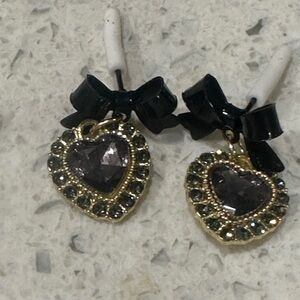 Gold and Black Heart Earrings